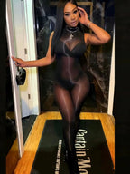 Mesh Bodysuit women sheer long sleeve fitted fashion bodysuit