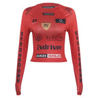 Women’s Long Sleeve Racing Crop Top – Evdriver Motorsport Graphic Compression Shirt