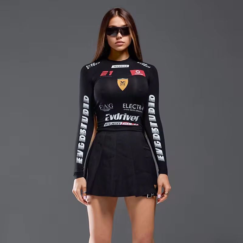 Women’s Long Sleeve Racing Crop Top – Evdriver Motorsport Graphic Compression Shirt