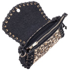 True Religion Denim Leopard Eyelet Trim Flap Bag