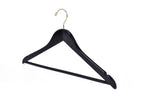 W070-30 Semi Curved Wooden Hangers, 17.5" -Black/Gold Hook