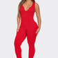 Seamless Ribbed Split V Neck Jumpsuit