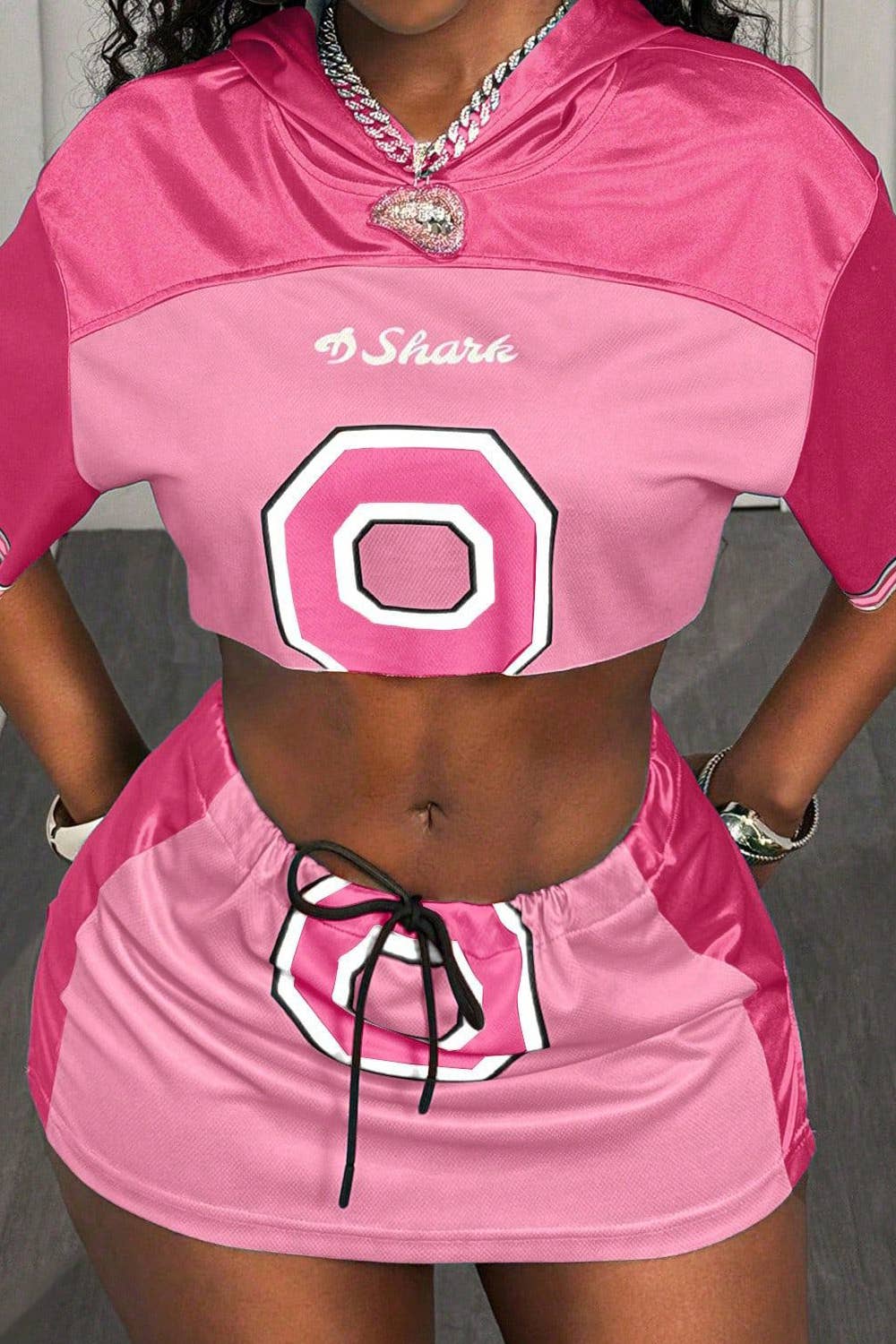 NC2097A Varsity Crop Hoodie & Mini Skirt Set