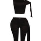 PLUS SIZE One shoulder tied capri leggings set