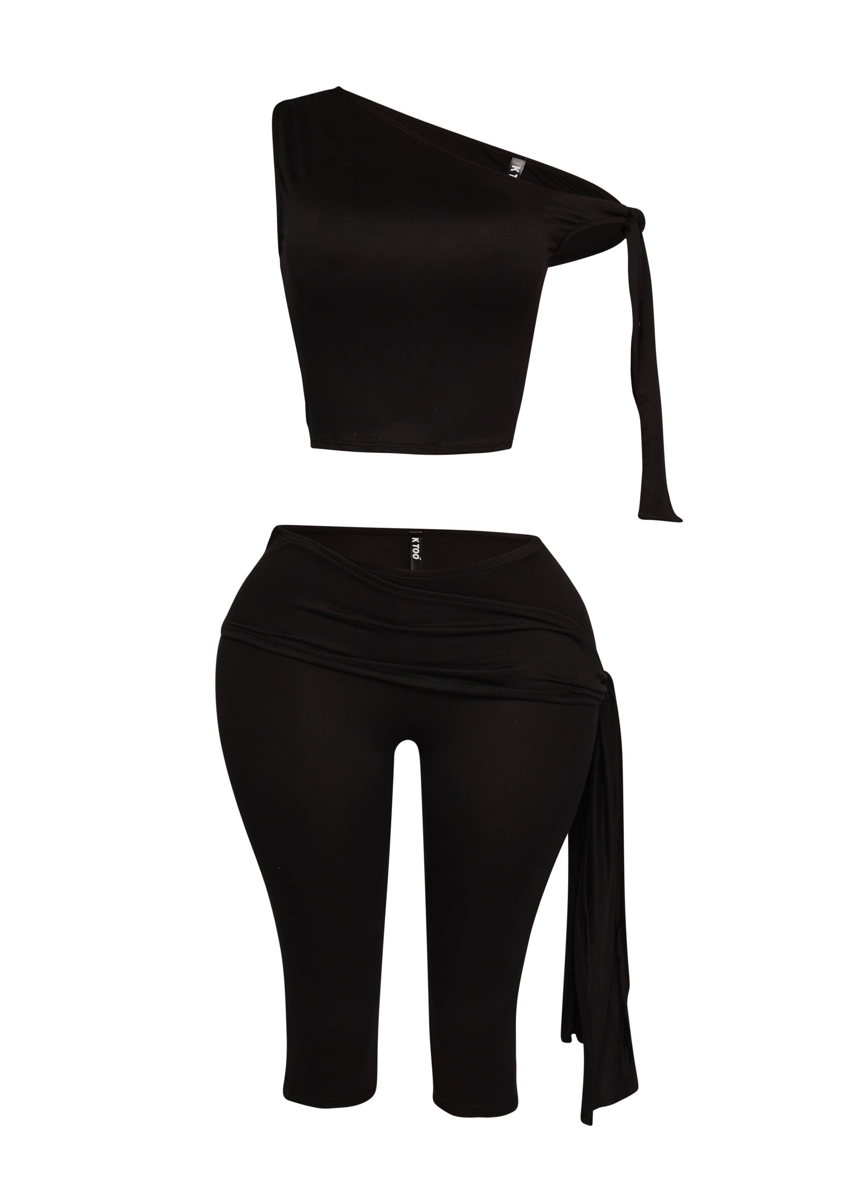 PLUS SIZE One shoulder tied capri leggings set