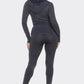 Washed Seamless Rib Zip Up Hoodie Jacket And Leggings Set