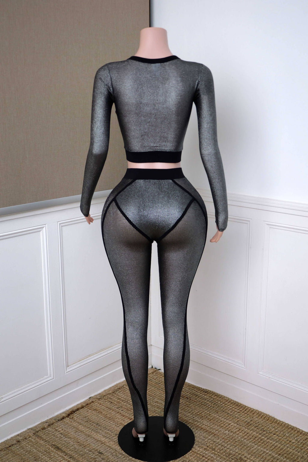 popcorn mesh long sleeve top legging set comfortable stretch outfit