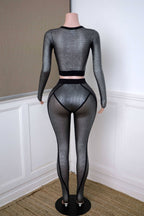 popcorn mesh long sleeve top legging set comfortable stretch outfit