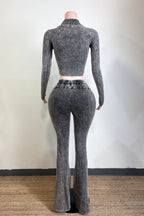 MINERAL WASH CONTRAST COLLARED TOP & PANT SET