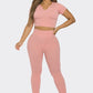 2 Pcs Seamless V Neck Split Neck Top and Legging Set
