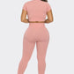 2 Pcs Seamless V Neck Split Neck Top and Legging Set
