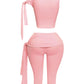 PLUS SIZE One shoulder tied capri leggings set