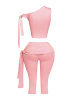 PLUS SIZE One shoulder tied capri leggings set
