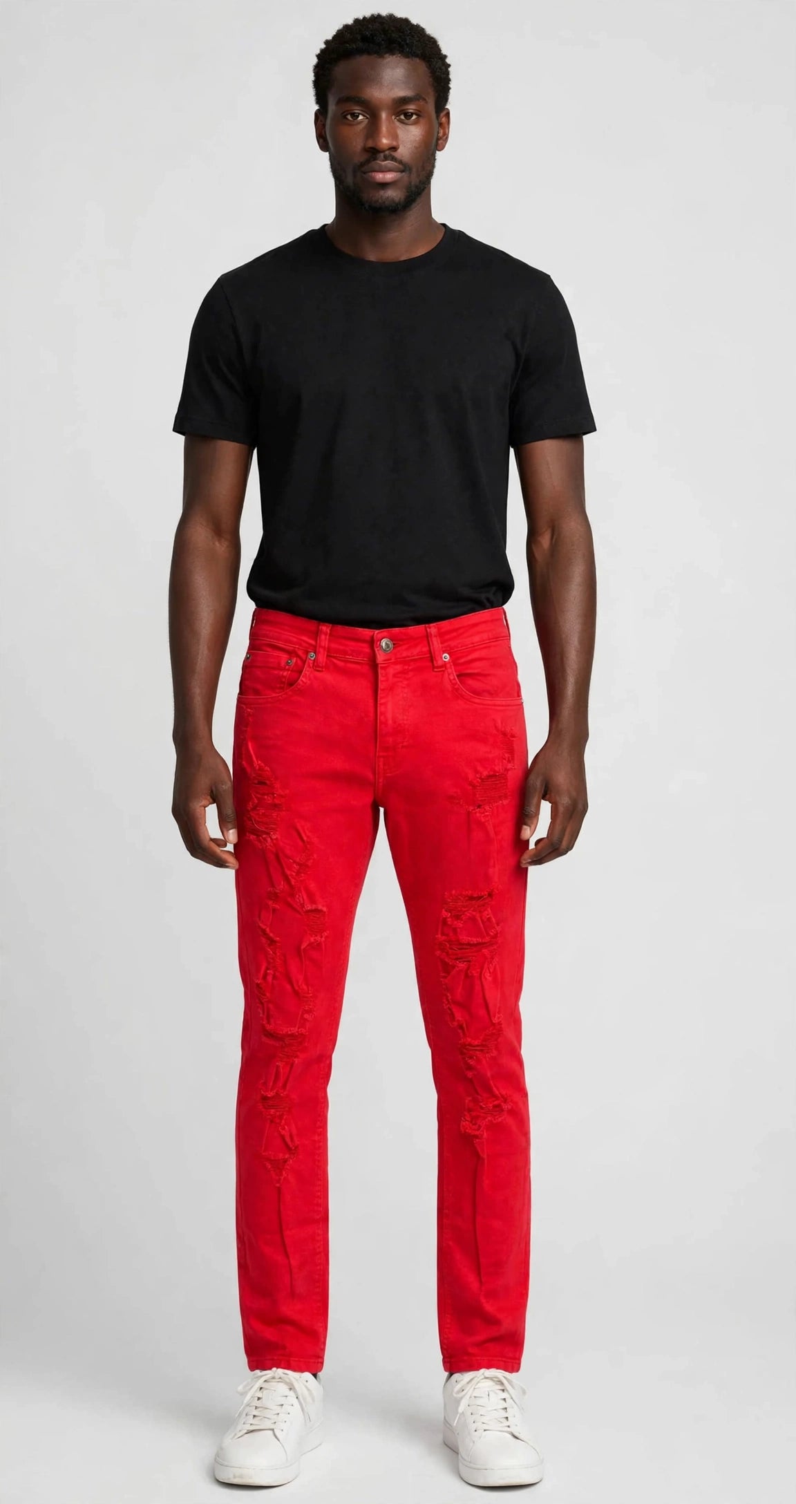 COPPER RIVET RED RIPPED & DISTRESSED JEANS