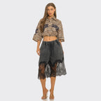 Leo Print Rhinestone Graphic Cropped Shirt Jacket
