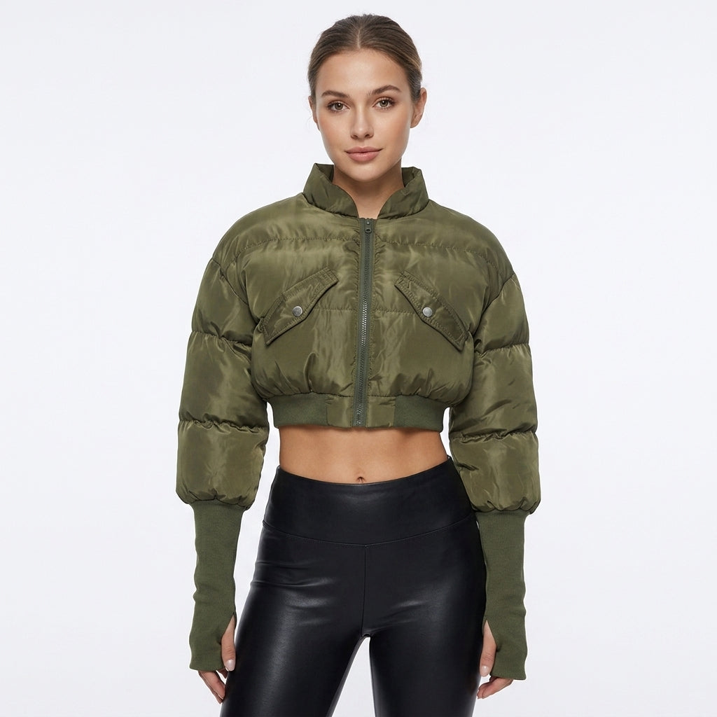 Diva Drip Cropped Puffer Jacket – Trendy Women’s Streetwear Outerwear