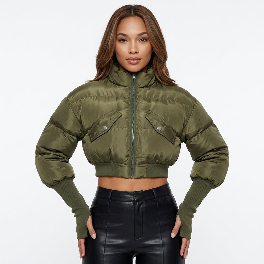 Diva Drip Cropped Puffer Jacket – Trendy Women’s Streetwear Outerwear