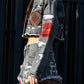PLAID APPLIQUE DENIM CROP TRUCKER JACKET