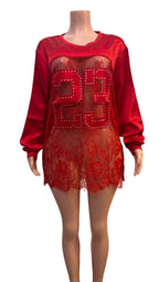 Lace Mesh Patchwork Oversized Jersey Longsleeve Top