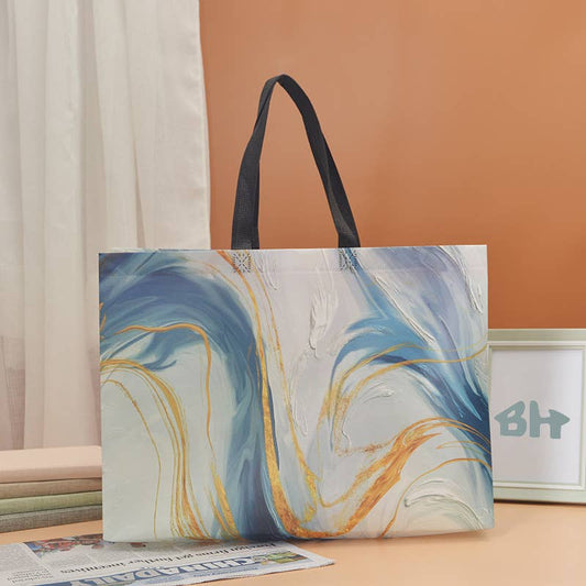 50pc, 3 Size Blue Gold Marble Paint Swirl Non-woven Gift Bag