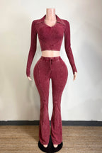MINERAL WASH CONTRAST COLLARED TOP & PANT SET