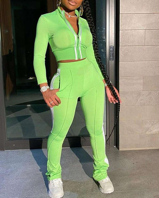 Sporty striped tape coat pants set