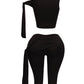 PLUS SIZE One shoulder tied capri leggings set