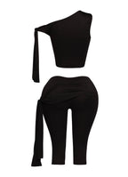 PLUS SIZE One shoulder tied capri leggings set