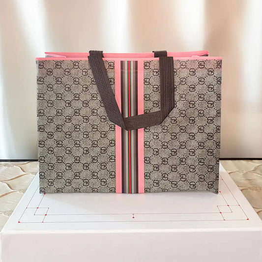 50pcs, 4 sizes luxury grid pink stripes non-woven gift bag