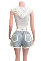 NT1146A Graphic Crop Hoodie Top