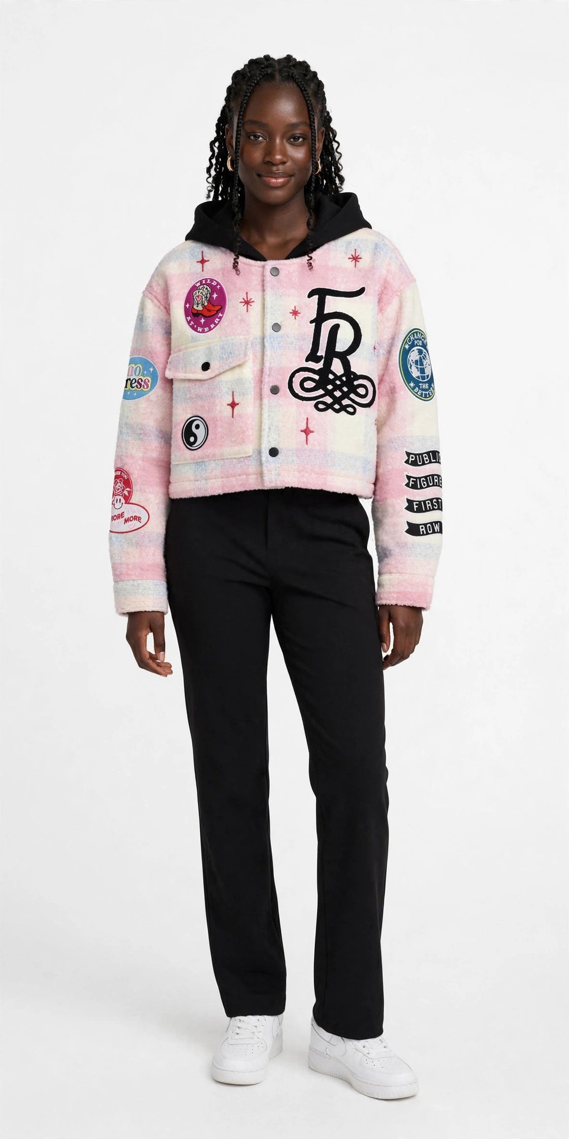 BETTER DAYS CROP WOOL HOOD PLAID SHACKET