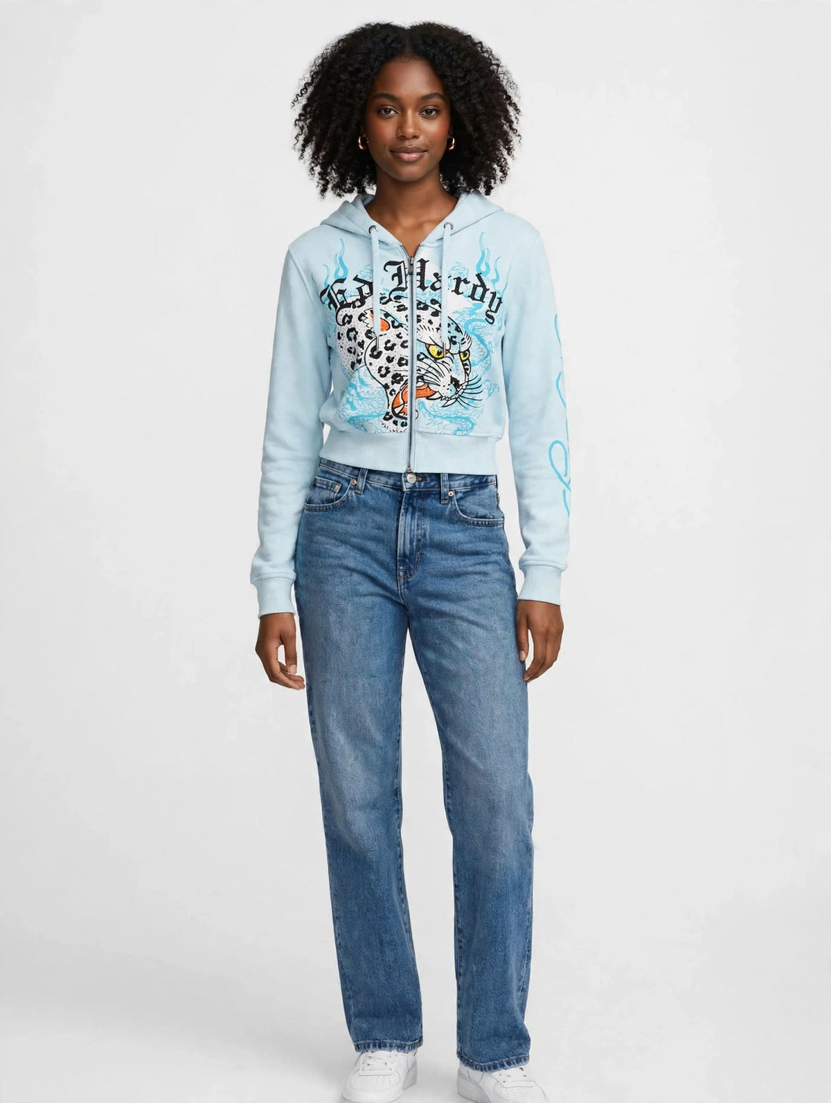 BLUE LEOPARD ZIP FRONT HOODIE – Bold & Cozy Women’s Statement Hoodie