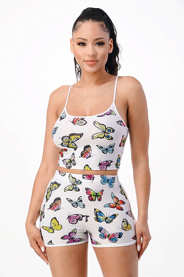 Butterfly Print Shorts Set