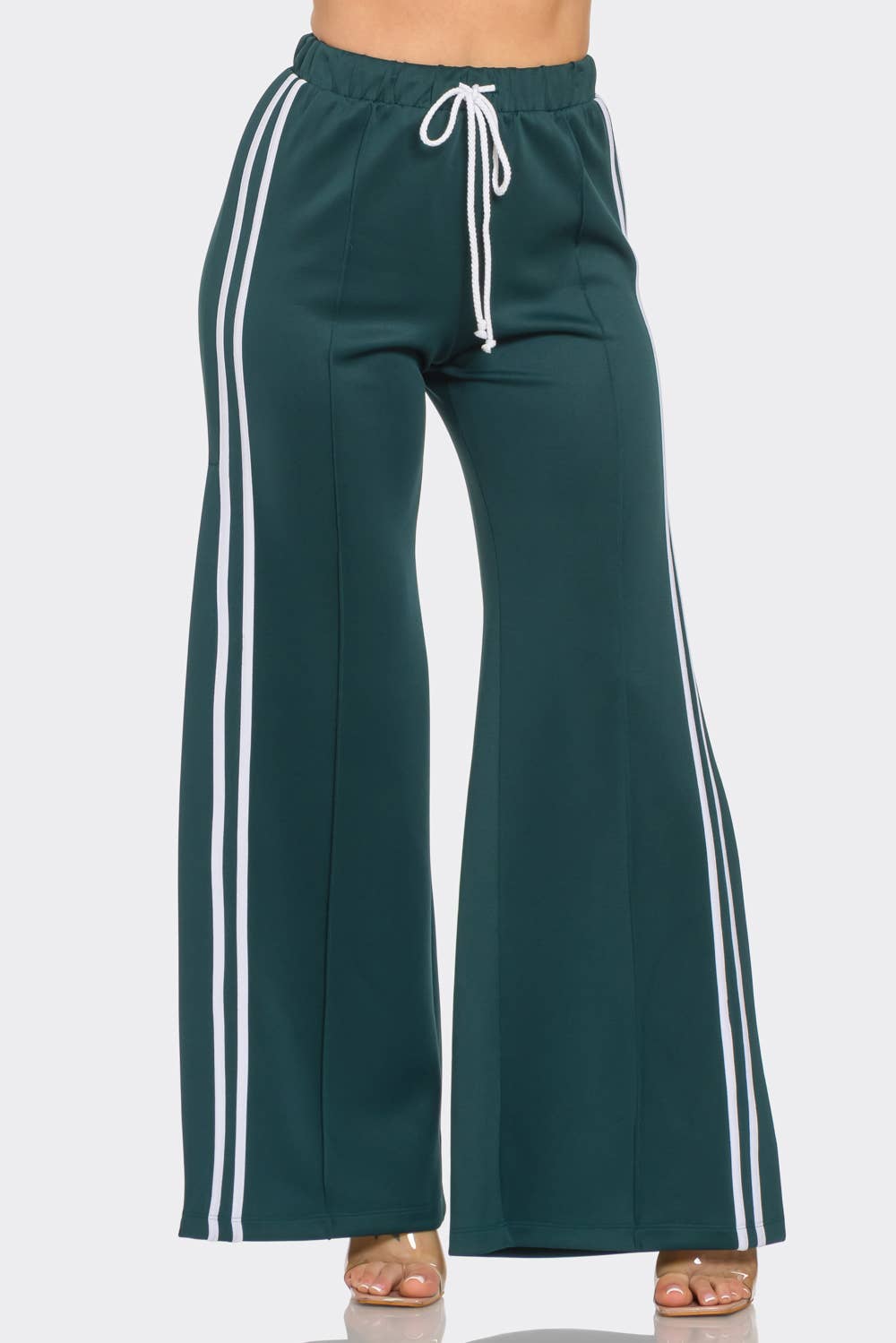 Slit Two White Stripes Flare Pants