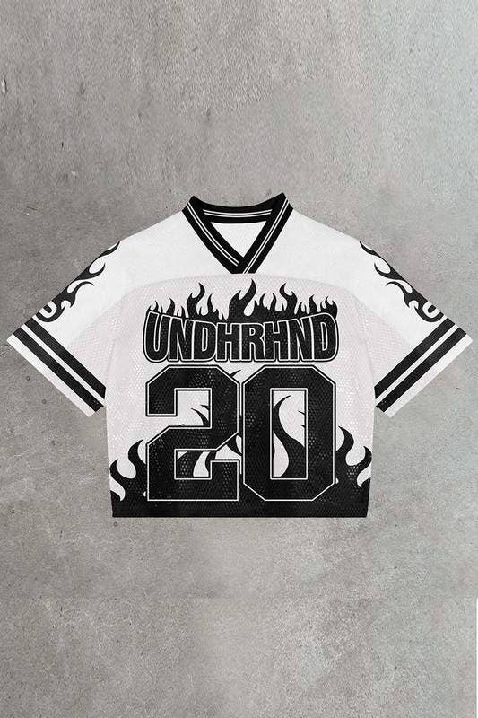 Graphic Number Patch Cropped Jersey Top