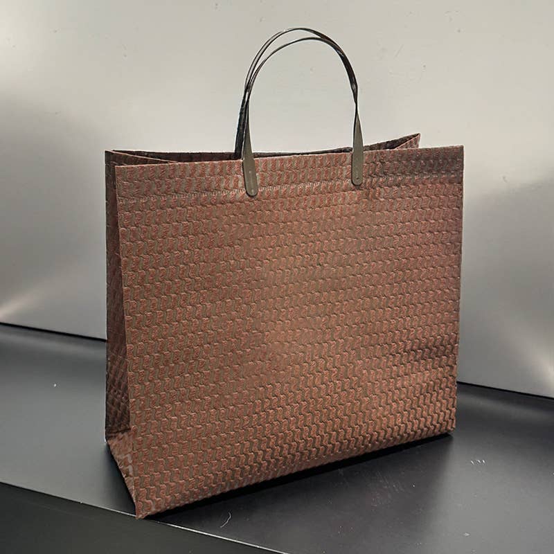 25pcs, 2 Sizes Brown Wavy Woven Pattern Non-woven Gift Bag