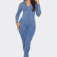 Washed Seamless Rib Zip Up Hoodie Jacket And Leggings Set