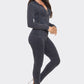 Washed Seamless Rib Zip Up Hoodie Jacket And Leggings Set