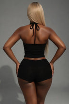 Women wearing Halter Tank and Mini Shorts Set casual summer fashion look