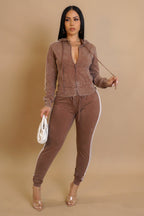 mineral washed jacket and jogger set women tracksuit