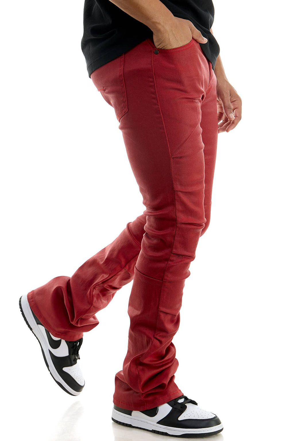 Waxed Pleat Flare Pants full length front view