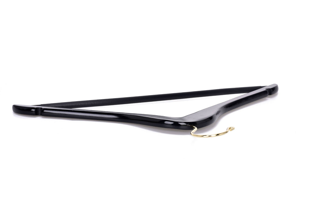W070-30 Semi Curved Wooden Hangers, 17.5" -Black/Gold Hook