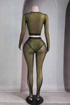 popcorn mesh long sleeve top legging set modern street style