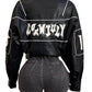 NT1107C Cropped PU Leather Varsity Jacket