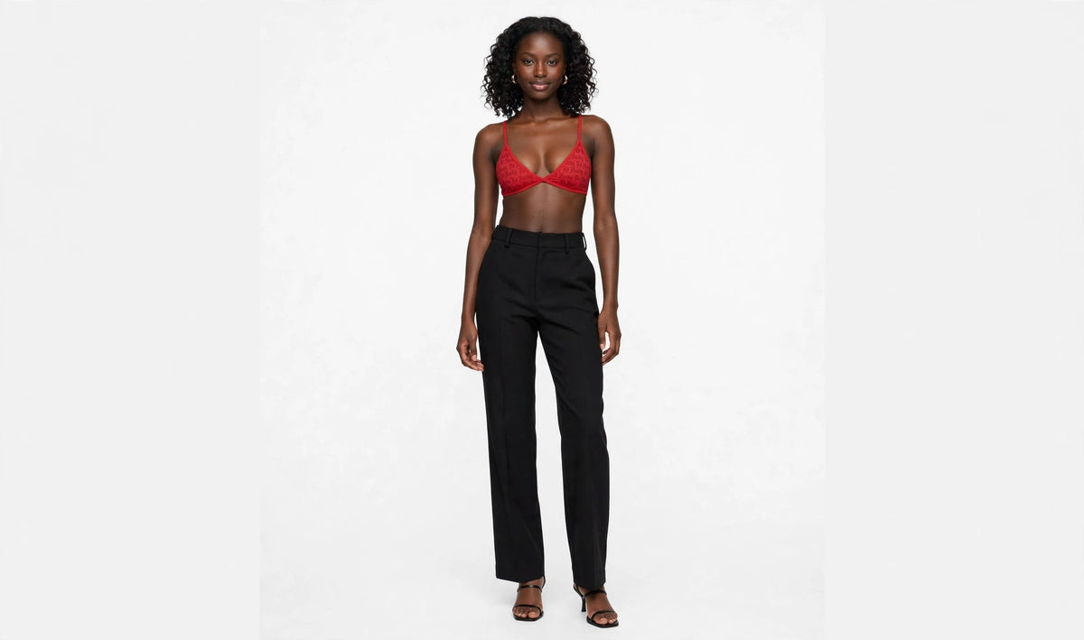 Cherry Flocked Logo Mesh Criss Cross Bralette