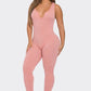 Seamless Ribbed Split V Neck Jumpsuit