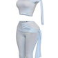 PLUS SIZE One shoulder tied capri leggings set