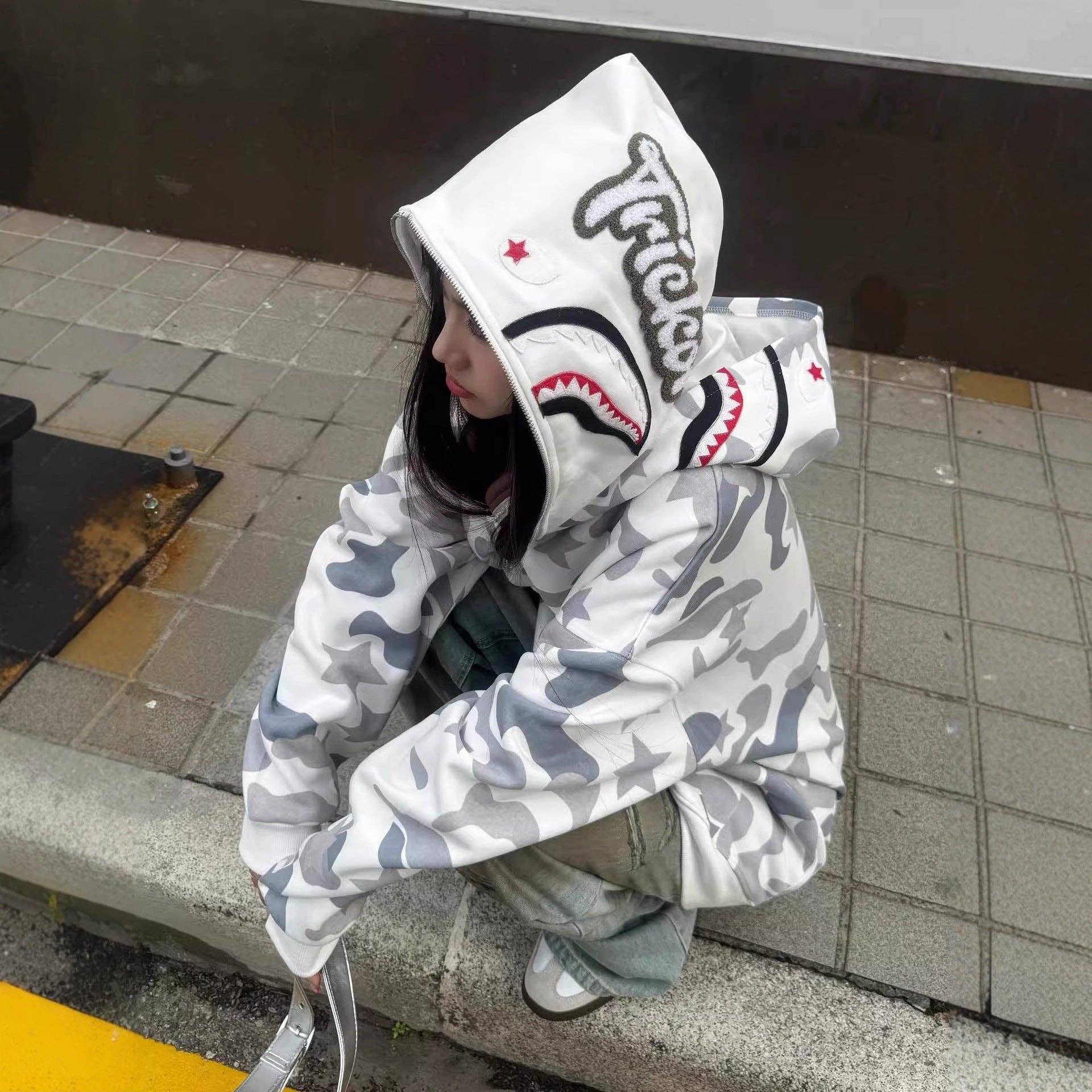 Camo Shark Hoodie for Men and Women front view