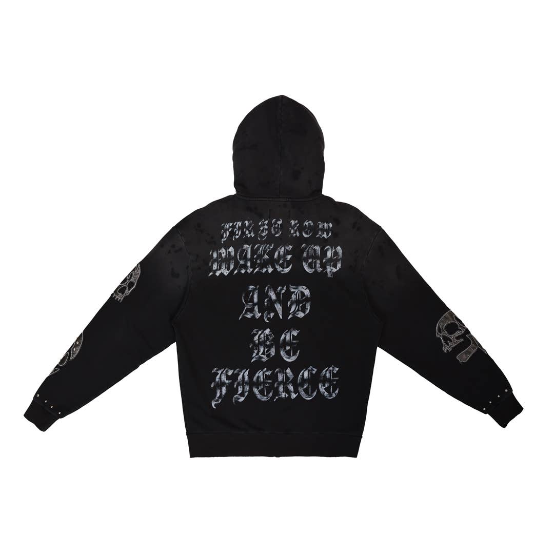 wake up and be fierce applique full zip hoodie women streetwear