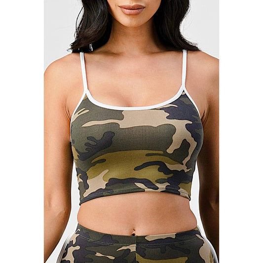 2 Pc Camouflage Strap Top and Shorts set
